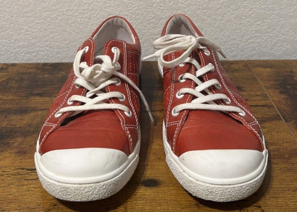 Josef Seibel Caspian Red Leather Lace Up Sneakers Shoes Women's Sz 7.5 EU 38